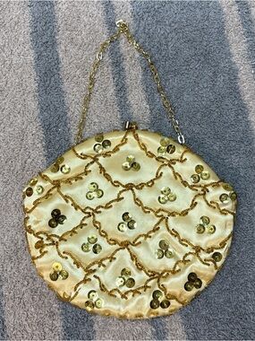Vintage Elegant Gold Sequin Round Evening Bag Hand Made